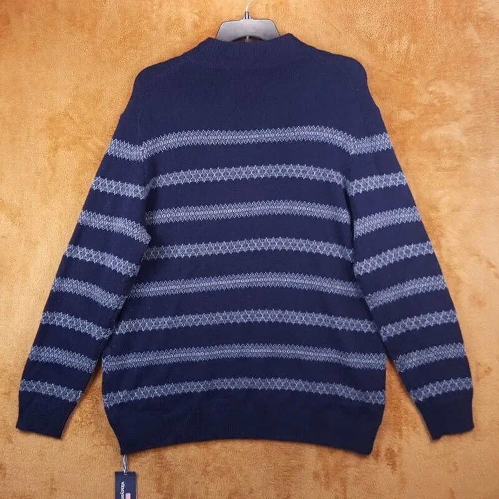 VINEYARD VINES Sweater Mens XL Blue 1/4 Zip Pullover Fair Ilse Stripe Wool $188